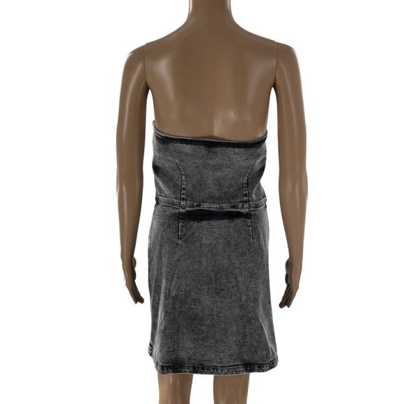 Retrofete Acid Gray Denim Chambray Jean Strapless Ruched Megh Dress - Picture 8 of 12